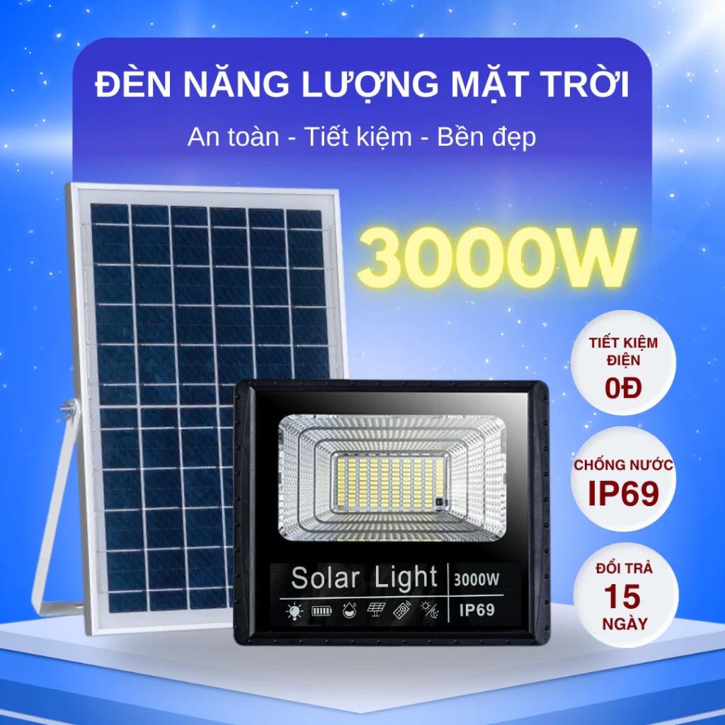 Đèn Năng Lượng Mặt Trời 3000W: Chống Nước IP69, Tự Động Bật/Tắt