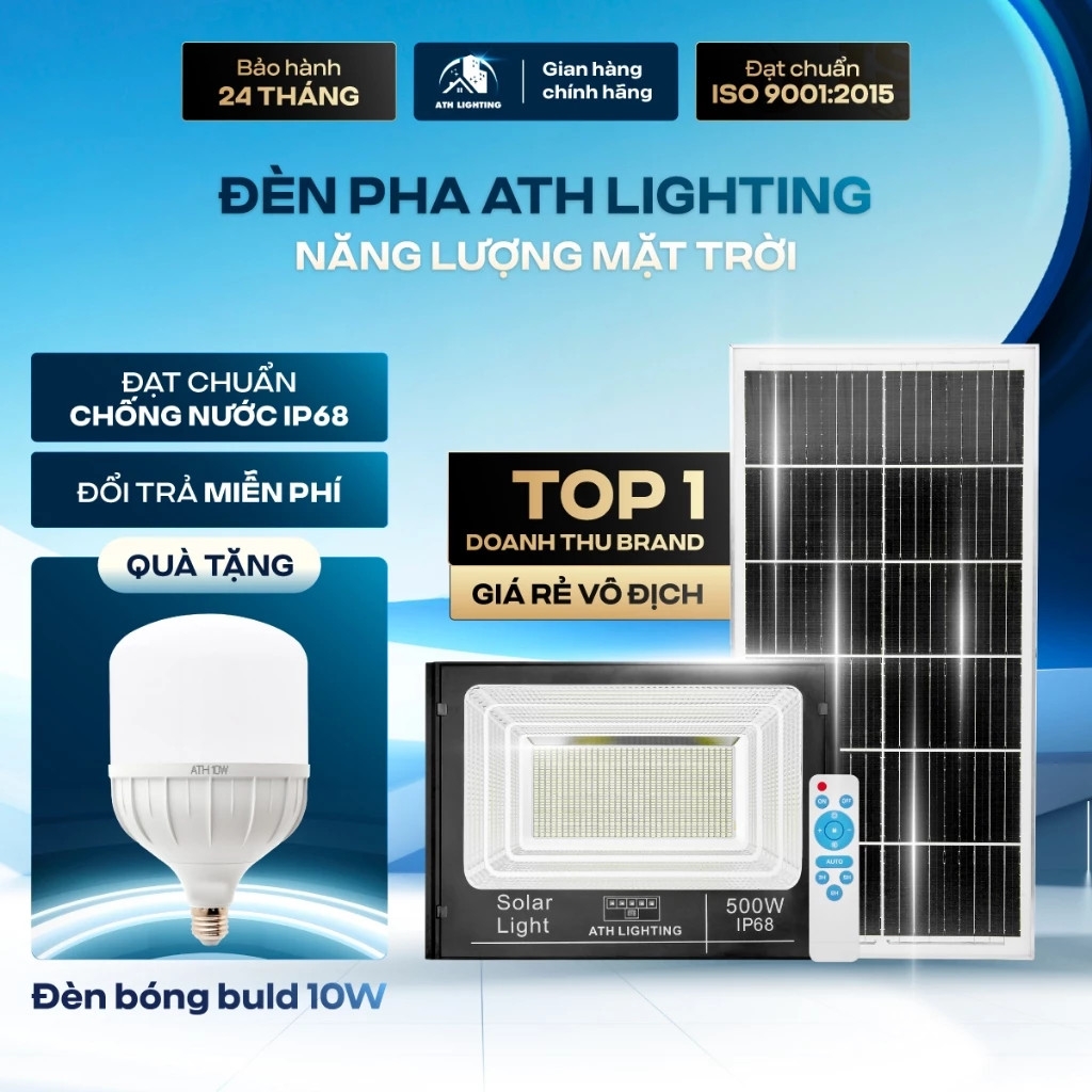 Đèn Pha Năng Lượng Mặt Trời ATH LIGHTING 100W-300W: Vỏ Nhôm, Pin Khủng