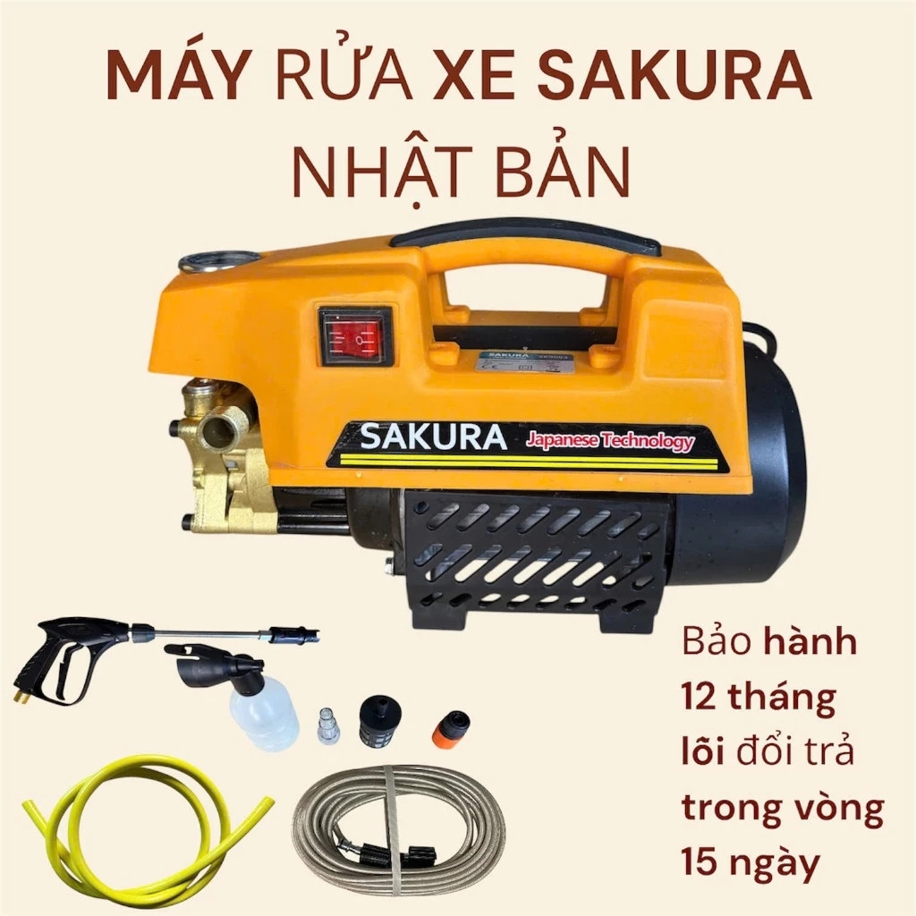 Máy Rửa Xe SAKURA ASK9093: Model 2024, Mô-tơ Từ, Áp Lực 200 Bar