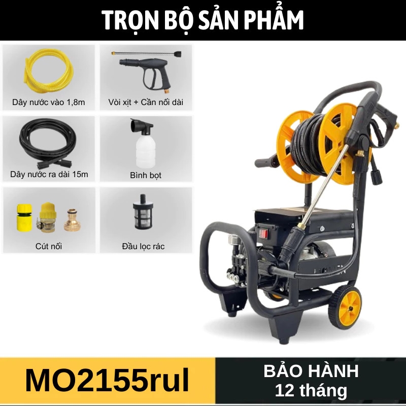 Máy Rửa Xe Momen MO2155RUL: Rulo Quấn Dây, Chỉnh Áp, Dây Cacbon 15M