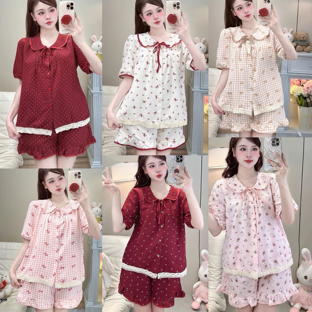 Bộ Đồ Ngủ Nữ DU01: Pijama Cổ Sen Vạt Ren, Đũi Hàn Cao Cấp