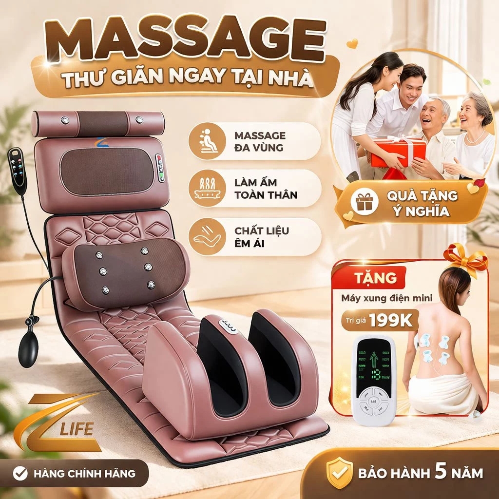 Đệm Massage Toàn Thân Z30: 20 Bi Hồng Ngoại, Túi Khí Cột Sống