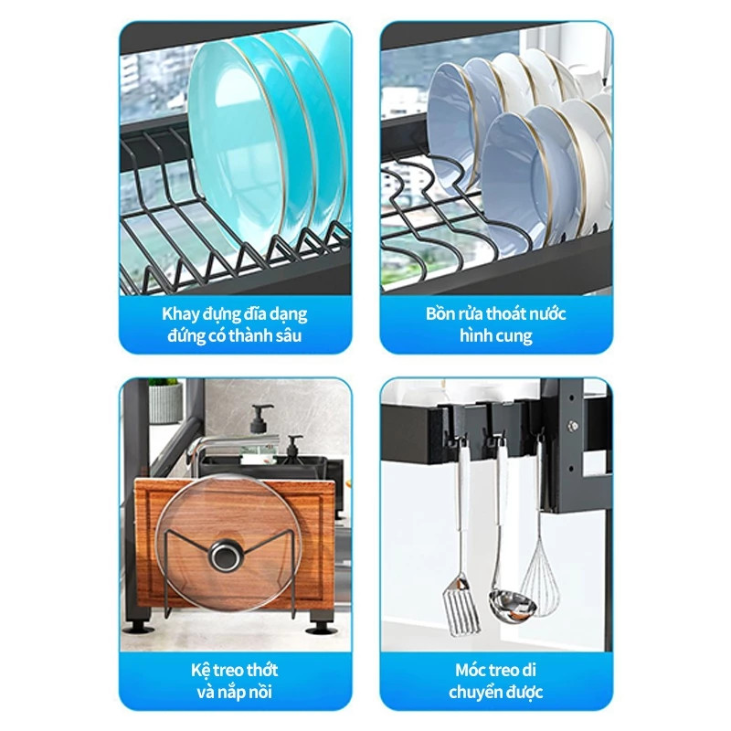 Kệ Để Bát Đĩa Trên Bồn Rửa Bát Tăng Giảm 65-125cm - Kệ Chén Đa Năng 1/2/3 Tầng Cao Cấp