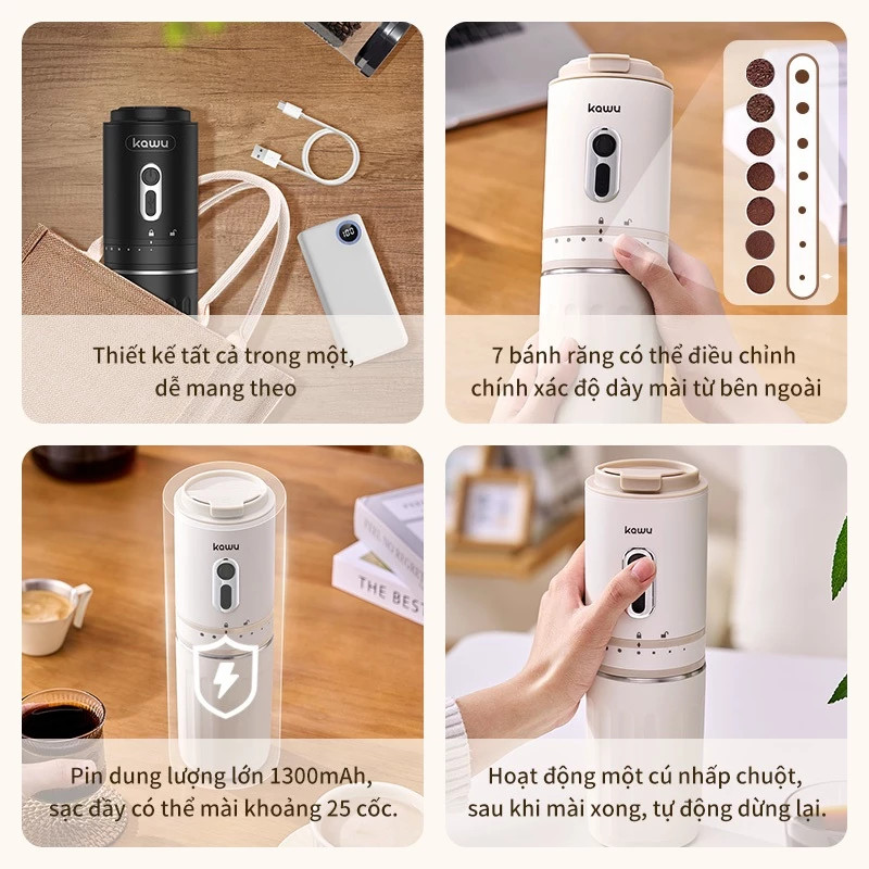Máy Pha Cà Phê Mini Không Dây Kawu 1300mAh - Lựa Chọn Số 1 Khi Du Lịch