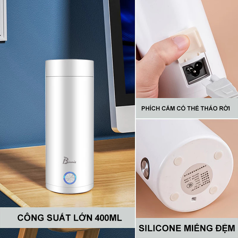 Bình Đun Nước Siêu Tốc Mini, Cốc Đun Nóng Du Lịch 400ml - Ấm Đun Nước Cầm Tay Tự Ngắt Thông Minh