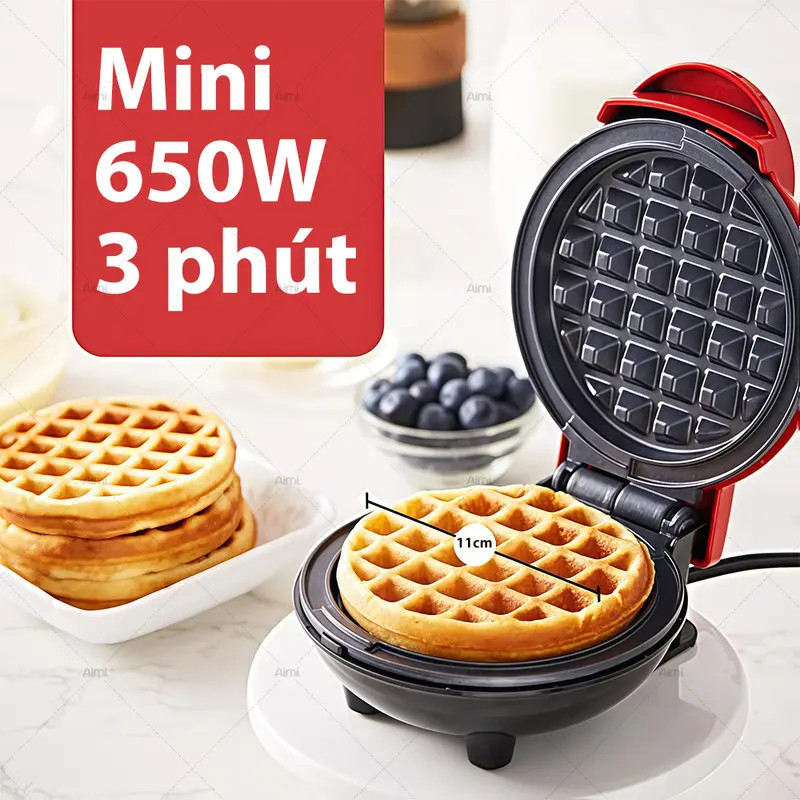Máy Làm Bánh Mini Waffle 350W - Máy Nướng Bánh Tổ Ong Bữa Sáng Nhanh Cho Bé