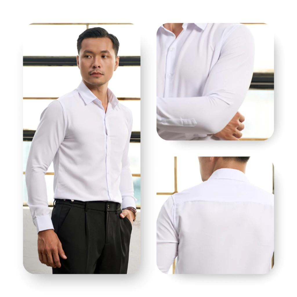 Áo Sơ Mi Trắng Nam AKUBA: Vải Lụa Không Nhăn, Form Slimfit, Size Đến 6XL