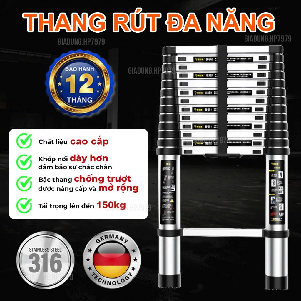 Thang Rút Nhôm Inox Chữ A, Chữ I (1.9m - 6m) Bền Bỉ Tải Trọng Lớn
