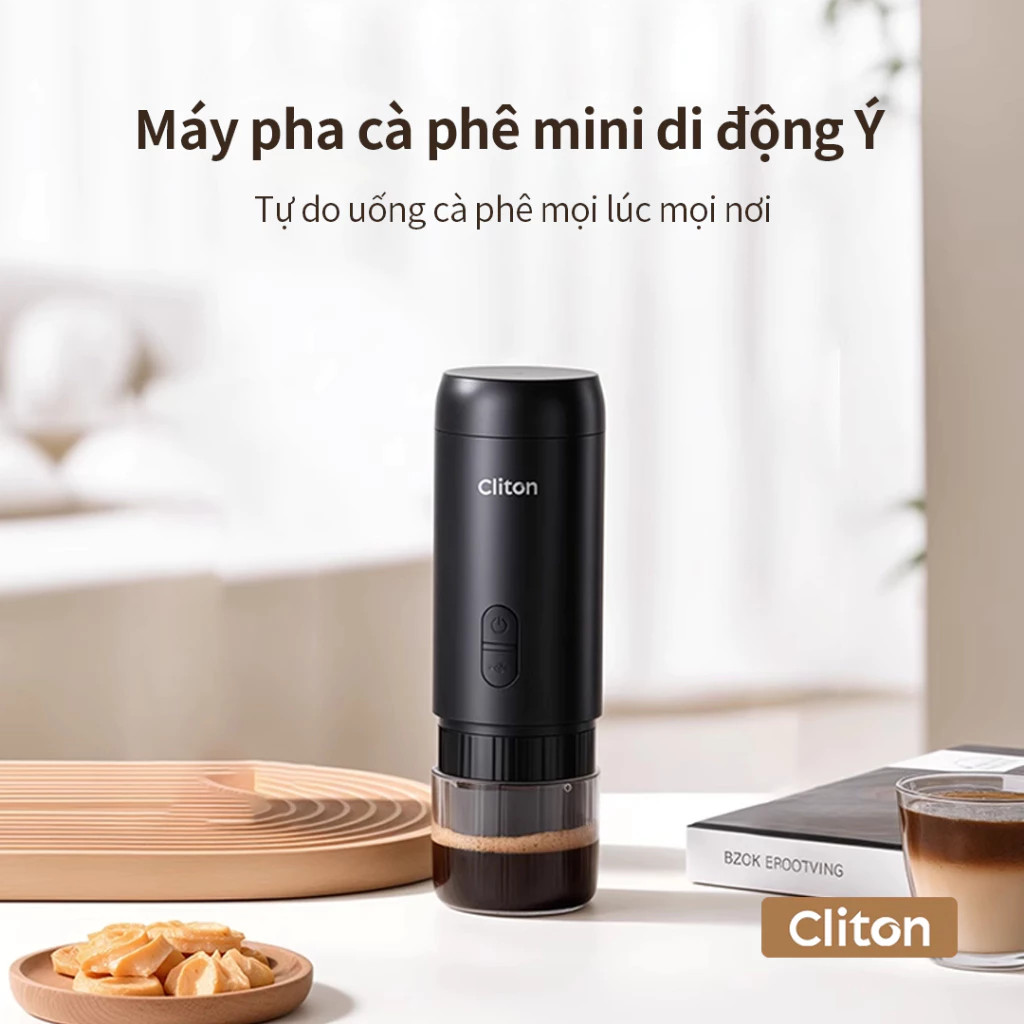 Máy Pha Cà Phê Mini Espresso Không Dây CLITON - Áp Suất 20Bar, Pha Cầm Tay Mini Tiện Lợi