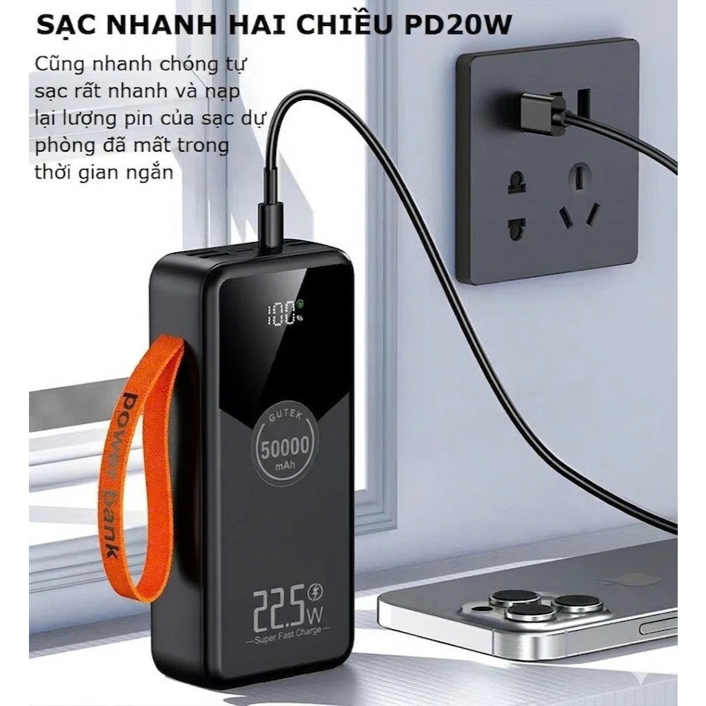 Sạc Dự Phòng 50000mAh Gutek GT230: Sạc Nhanh 22.5W, Sạc 7 Thiết Bị