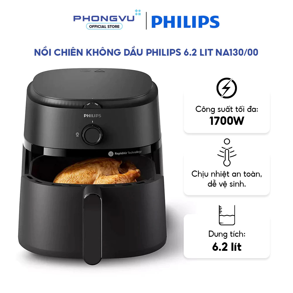 Nồi Chiên Không Dầu Philips 1700W - Tự Ngắt An Toàn, Chống Dính Cao Cấp, Bảo Hành 24 Tháng