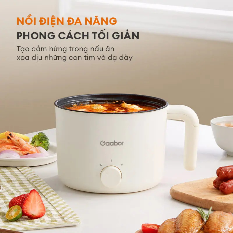 Nồi Điện Đa Năng Gaabor GR-N15A 1.5L - Nồi Lẩu Điện Mini Kèm Xửng Hấp Tiện Lợi