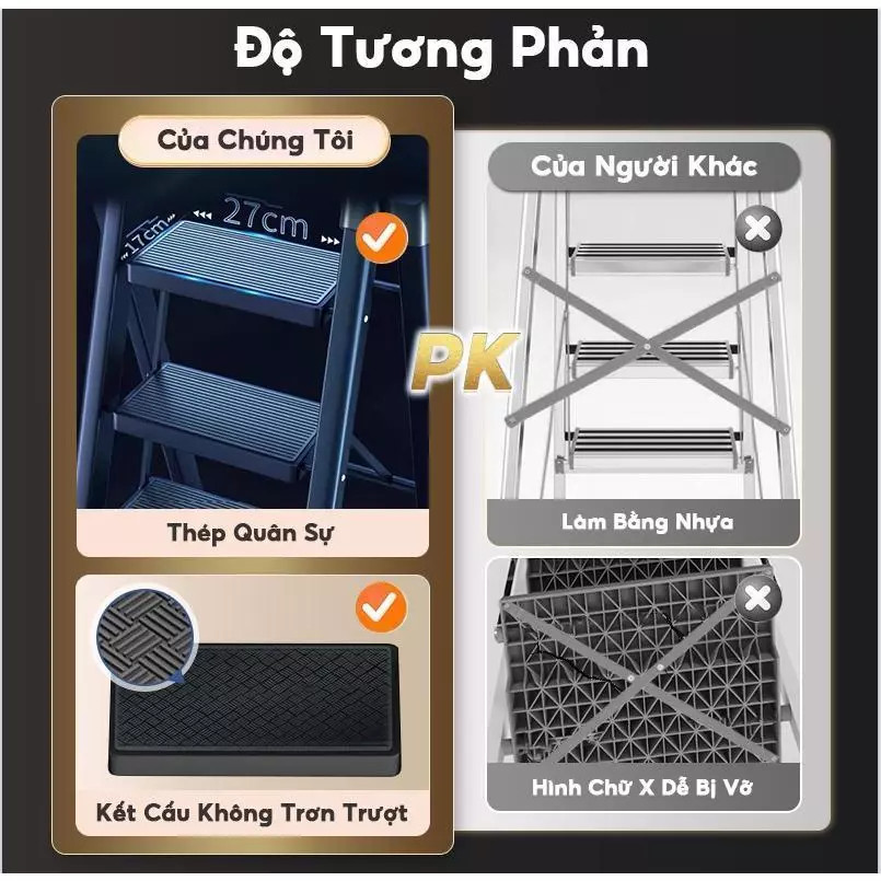 Thang Xếp Chữ A Thép Carbon (3-8 Bậc) Tải Trọng 500kg Siêu Bền
