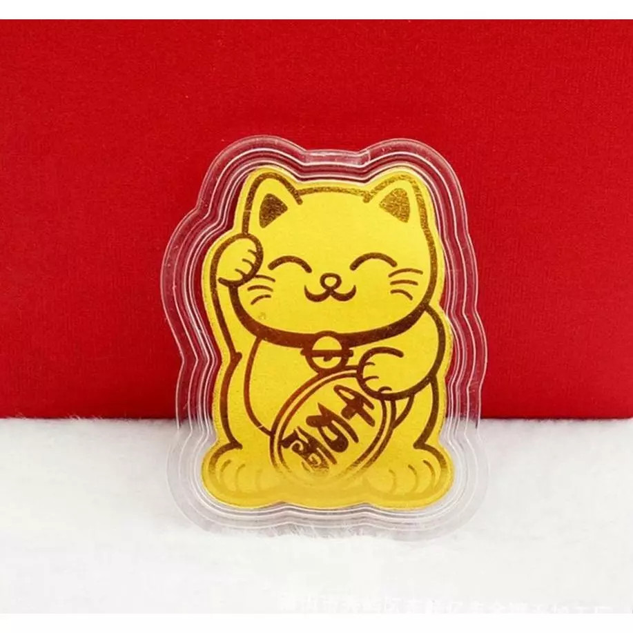 Miếng Dán Mèo Thần Tài Mạ Vàng: Chiêu Tài Lộc, May Mắn Hanh Thông