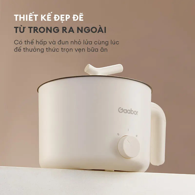 Nồi Điện Đa Năng Gaabor GR-N15A 1.5L - Nồi Lẩu Điện Mini Kèm Xửng Hấp Tiện Lợi