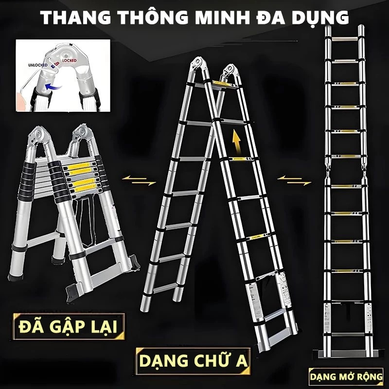 Thang Rút Nhôm Inox Chữ A, Chữ I Nhập Khẩu (1.9m - 6m)