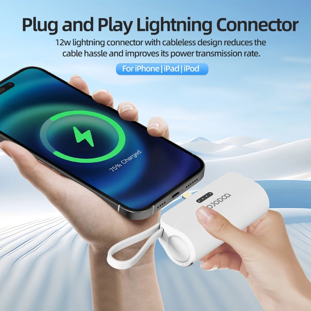 Sạc Dự Phòng Mini GOOJODOQ 5000mAh: Tích Hợp Cáp Lightning & Type-C