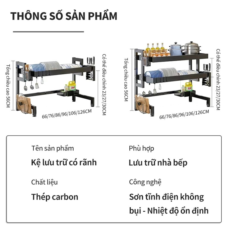 Kệ Để Bát Đĩa Trên Bồn Rửa Bát Tăng Giảm 65-125cm - Kệ Chén Đa Năng 1/2/3 Tầng Cao Cấp