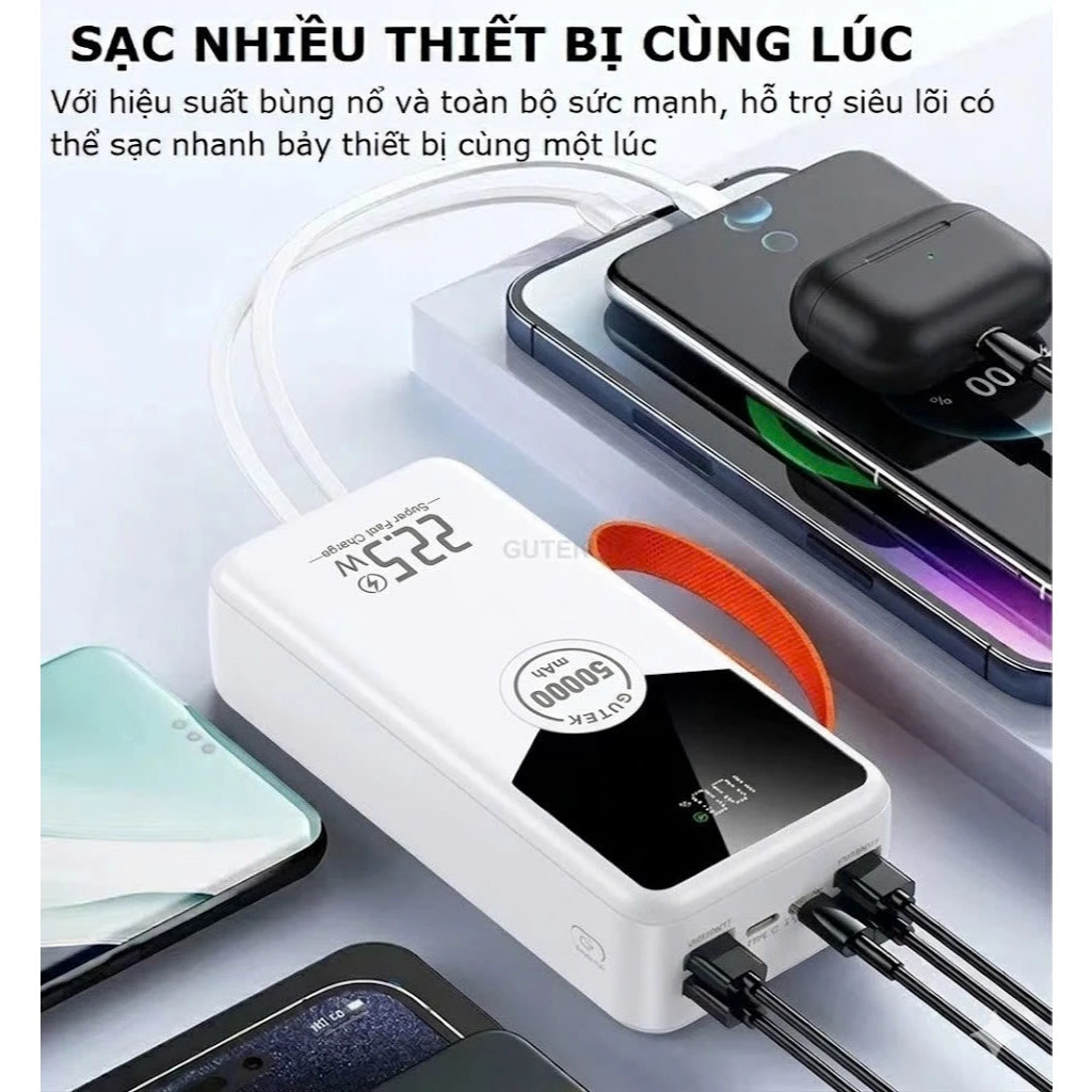 Sạc Dự Phòng 50000mAh Gutek GT230: Sạc Nhanh 22.5W, Sạc 7 Thiết Bị