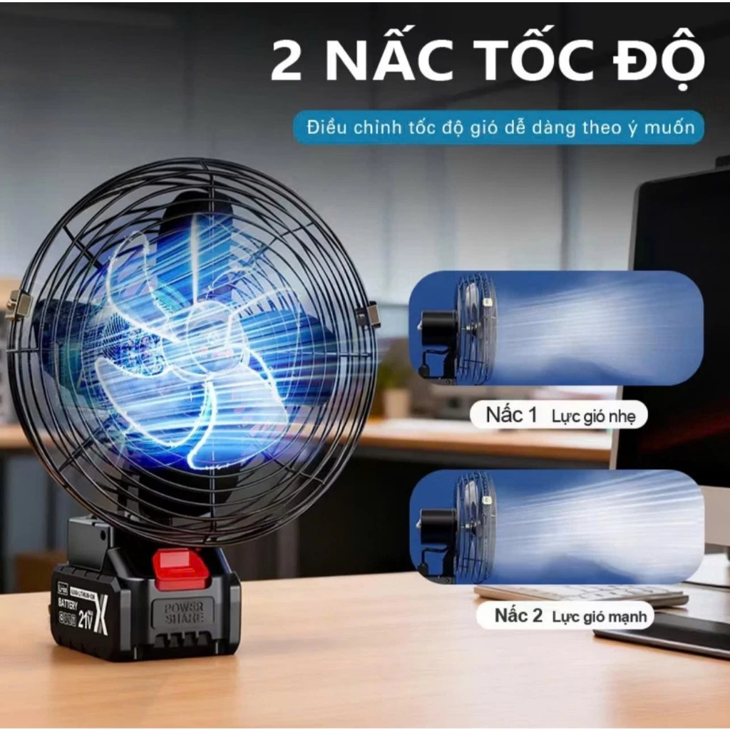 Quạt Tích Điện Chân Pin Makita 8 Inch - Khung Kim Loại Siêu Bền