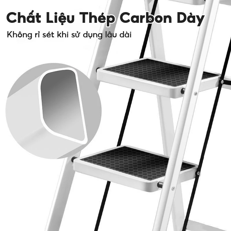 Thang Xếp Chữ A Thép Carbon (3-8 Bậc) Tải Trọng 500kg Siêu Bền