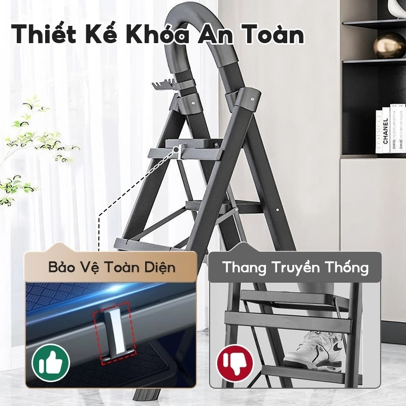 Thang Xếp Chữ A Thép Carbon (3-8 Bậc) Tải Trọng 500kg Siêu Bền