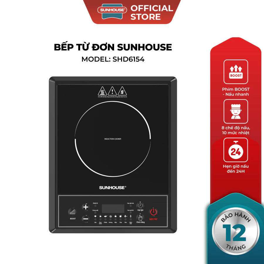 Bếp Từ Đơn Hồng Ngoại Sunhouse SHD6154 - 10 Mức Nhiệt Linh Hoạt, Bảo Hành 12 Tháng