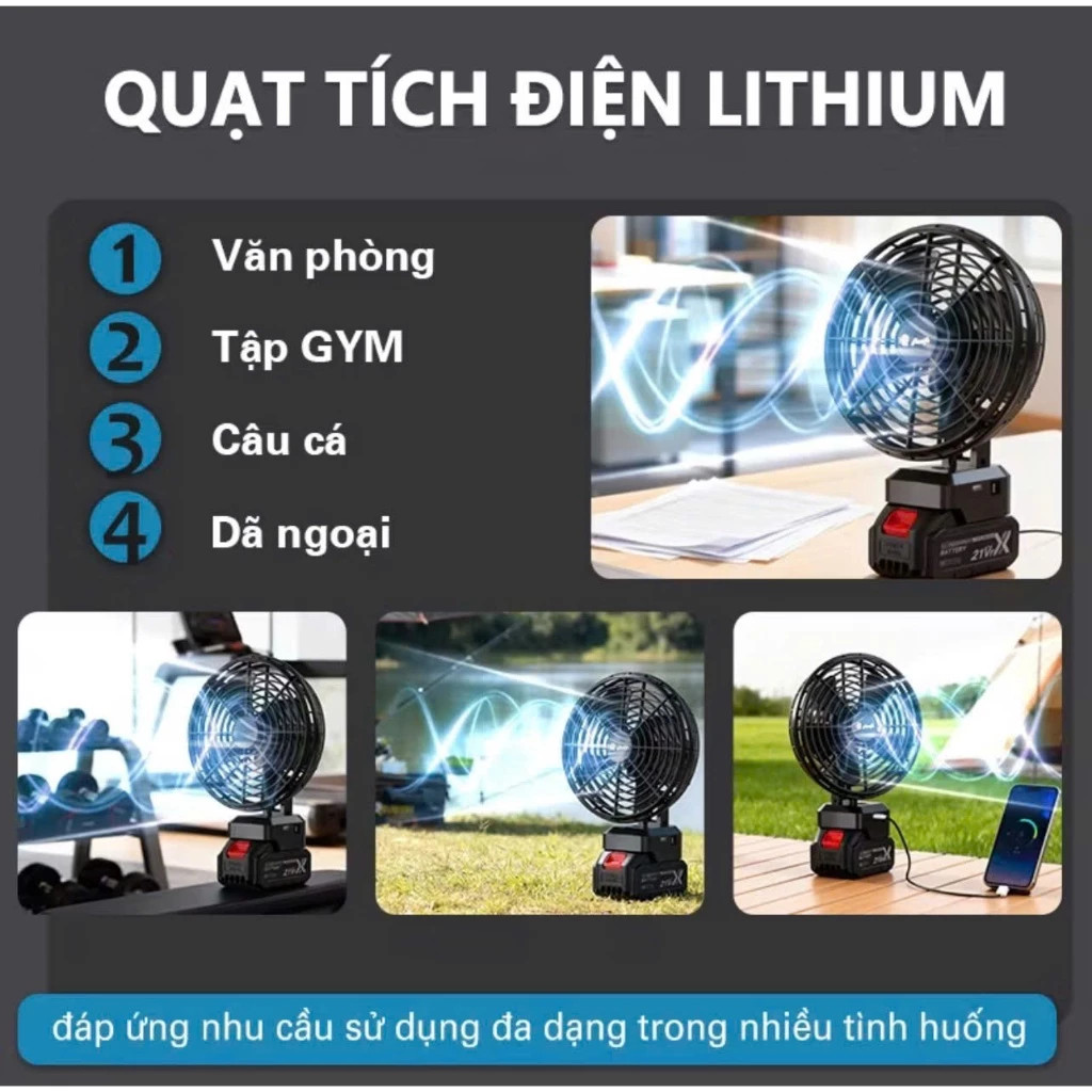 Quạt Tích Điện Chân Pin Makita 8 Inch - Khung Kim Loại Siêu Bền