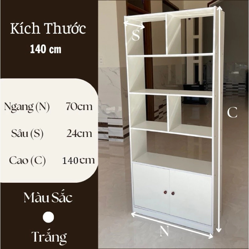 Kệ Sách Gỗ Chữ U Đa Năng: Cao 140cm, Gỗ MDF Chống Xước