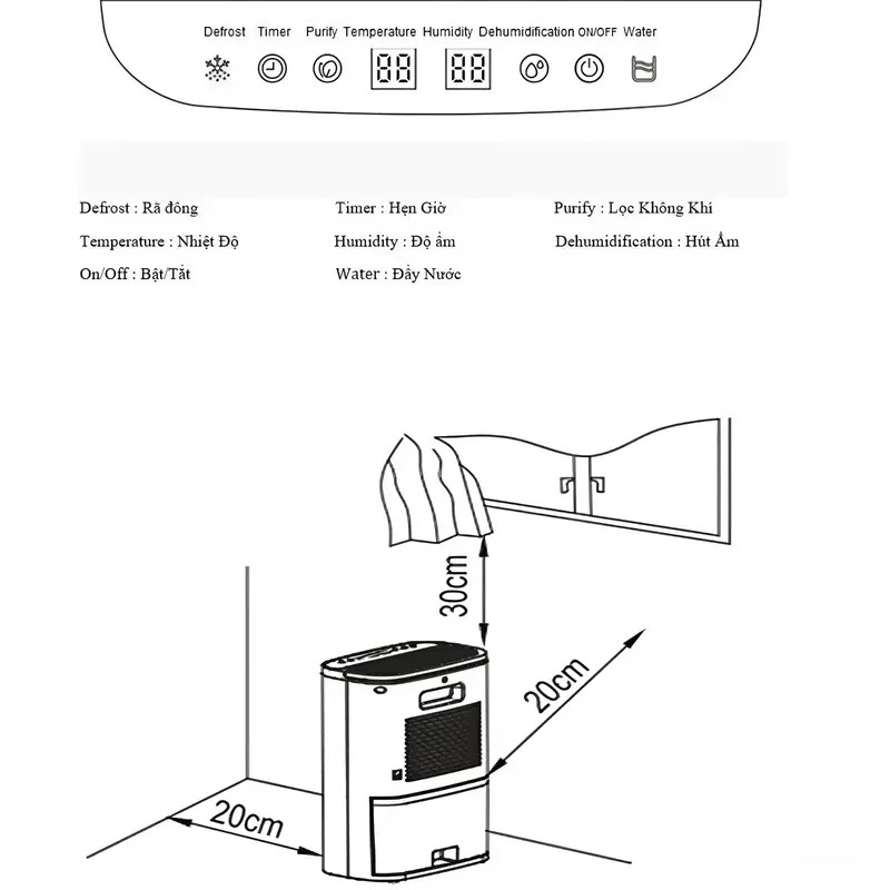Máy Hút Ẩm KAW 3 IN 1: Lọc Không Khí, Sấy Quần Áo, Hút Ẩm Công Suất Cao Cho Gia Đình