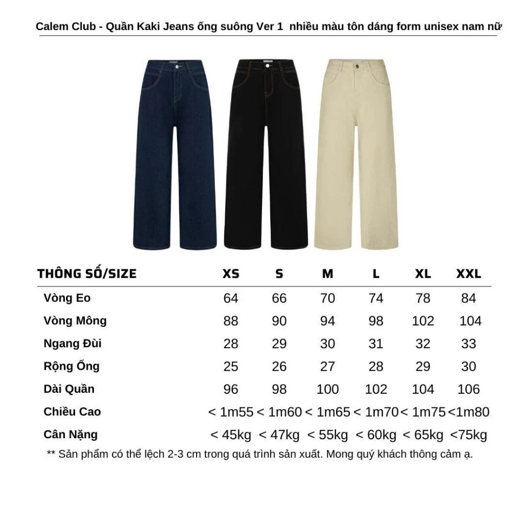 Quần Kaki Jean Calem Club: Dáng Suông Ống Rộng Unisex, Cạp Cao Tôn Dáng
