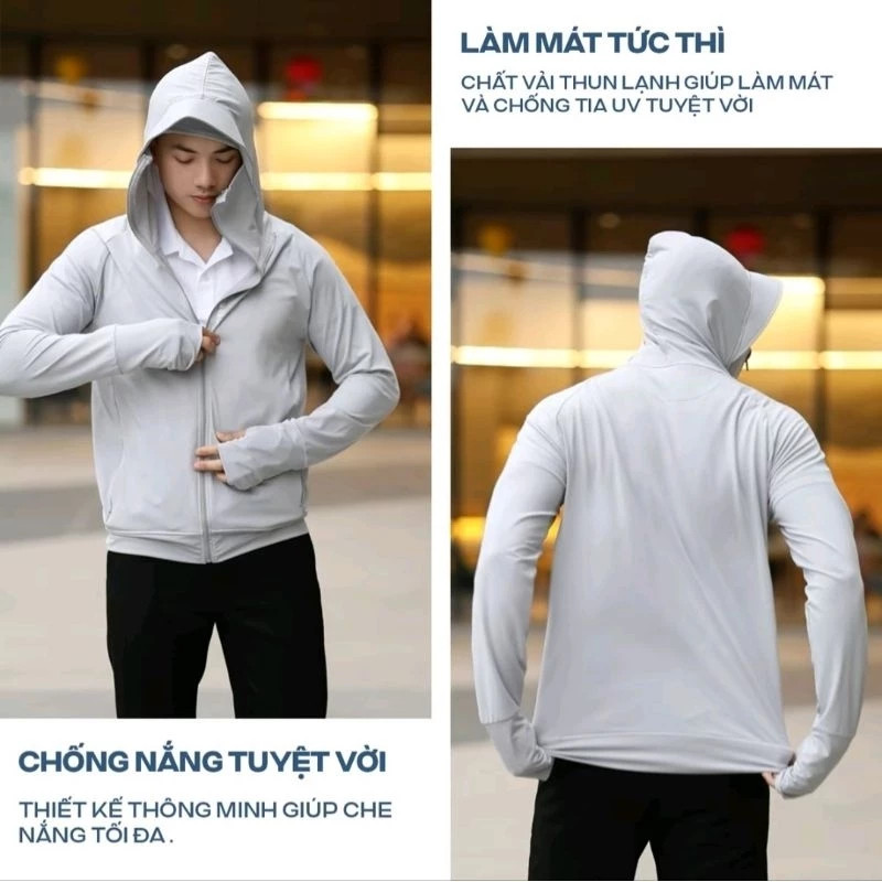 Áo Chống Nắng Nam Thun Lạnh UPF 50+: Mũ Vành Rộng, Che Trán Toàn Diện