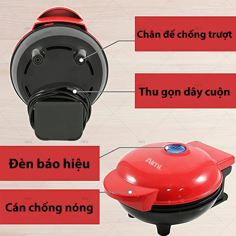 Máy Làm Bánh Mini Waffle 350W - Máy Nướng Bánh Tổ Ong Bữa Sáng Nhanh Cho Bé