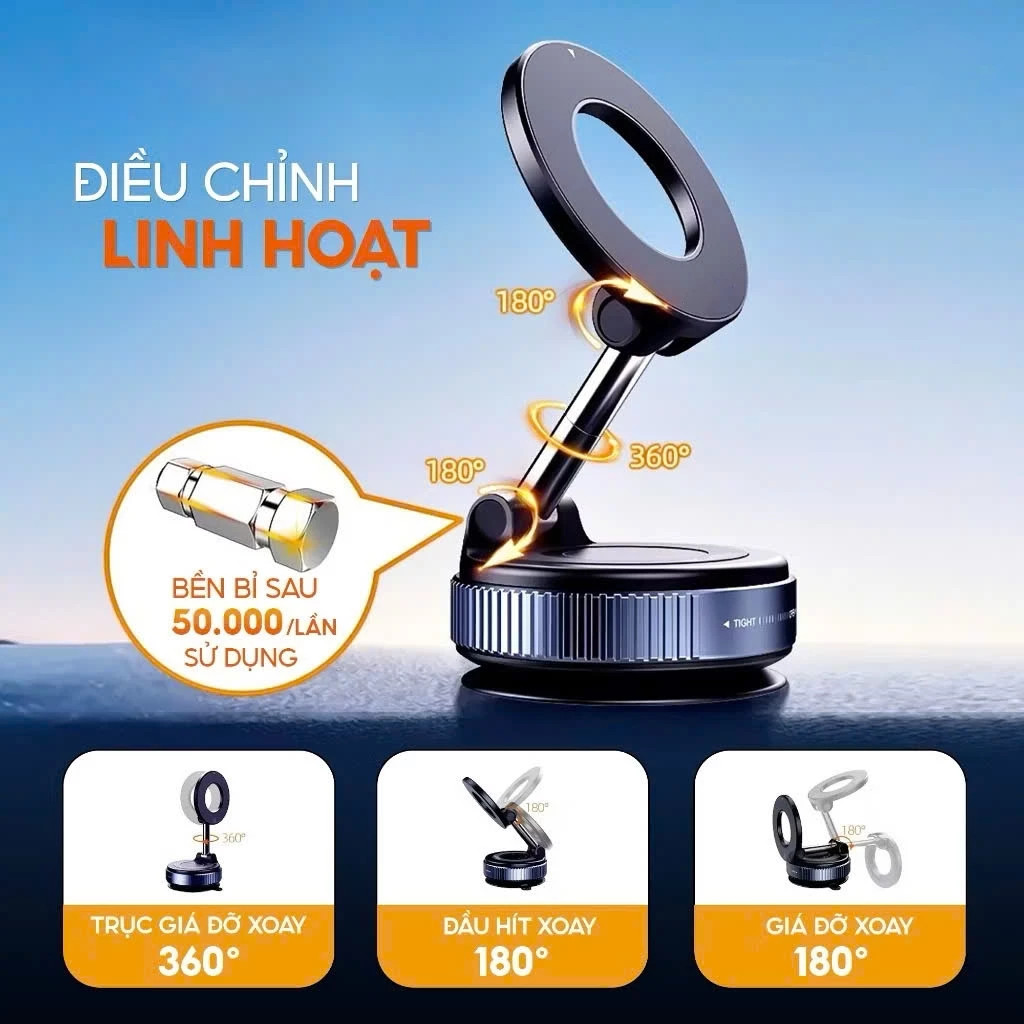 Giá Đỡ Điện Thoại Từ Tính K007: Magsafe Hút Chân Không, Hợp Kim Cao Cấp