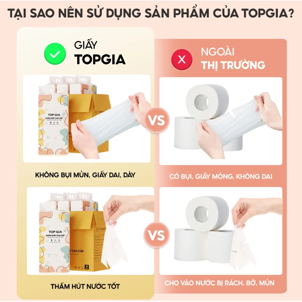 Combo 6 bịch khăn giấy rút Top Gia treo tường siêu dai và mềm mịn