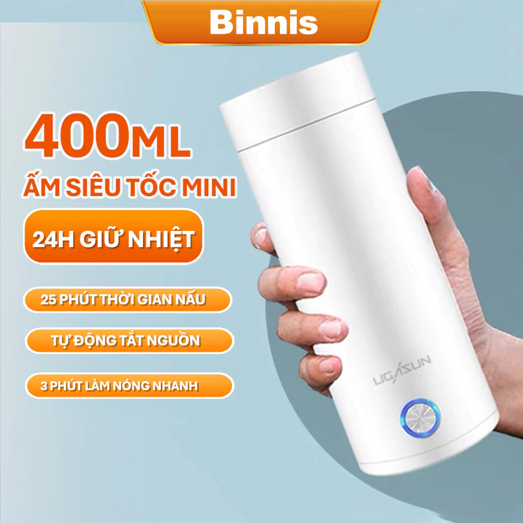 Bình Đun Nước Siêu Tốc Mini, Cốc Đun Nóng Du Lịch 400ml - Ấm Đun Nước Cầm Tay Tự Ngắt Thông Minh