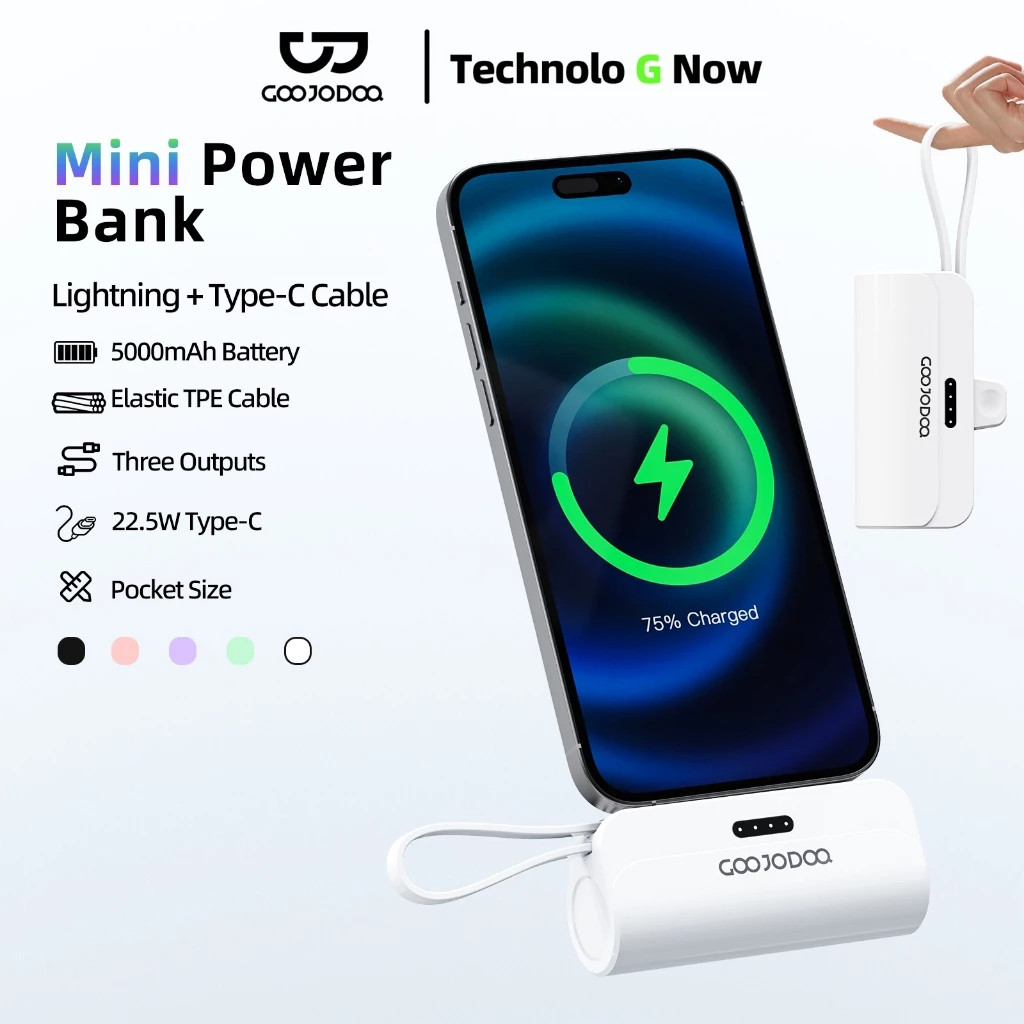 Sạc Dự Phòng Mini GOOJODOQ 5000mAh: Tích Hợp Cáp Lightning & Type-C