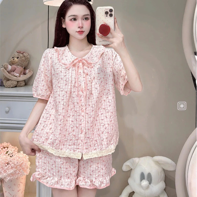 Bộ Đồ Ngủ Nữ DU01: Pijama Cổ Sen Vạt Ren, Đũi Hàn Cao Cấp