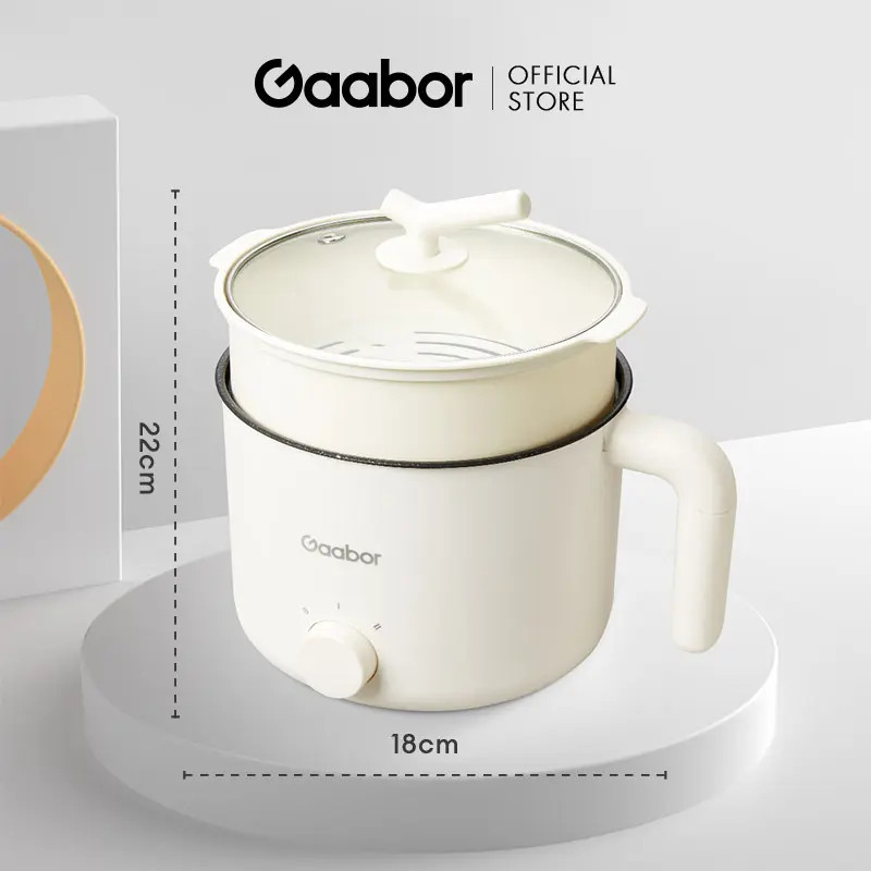 Nồi Điện Đa Năng Gaabor GR-N15A 1.5L - Nồi Lẩu Điện Mini Kèm Xửng Hấp Tiện Lợi