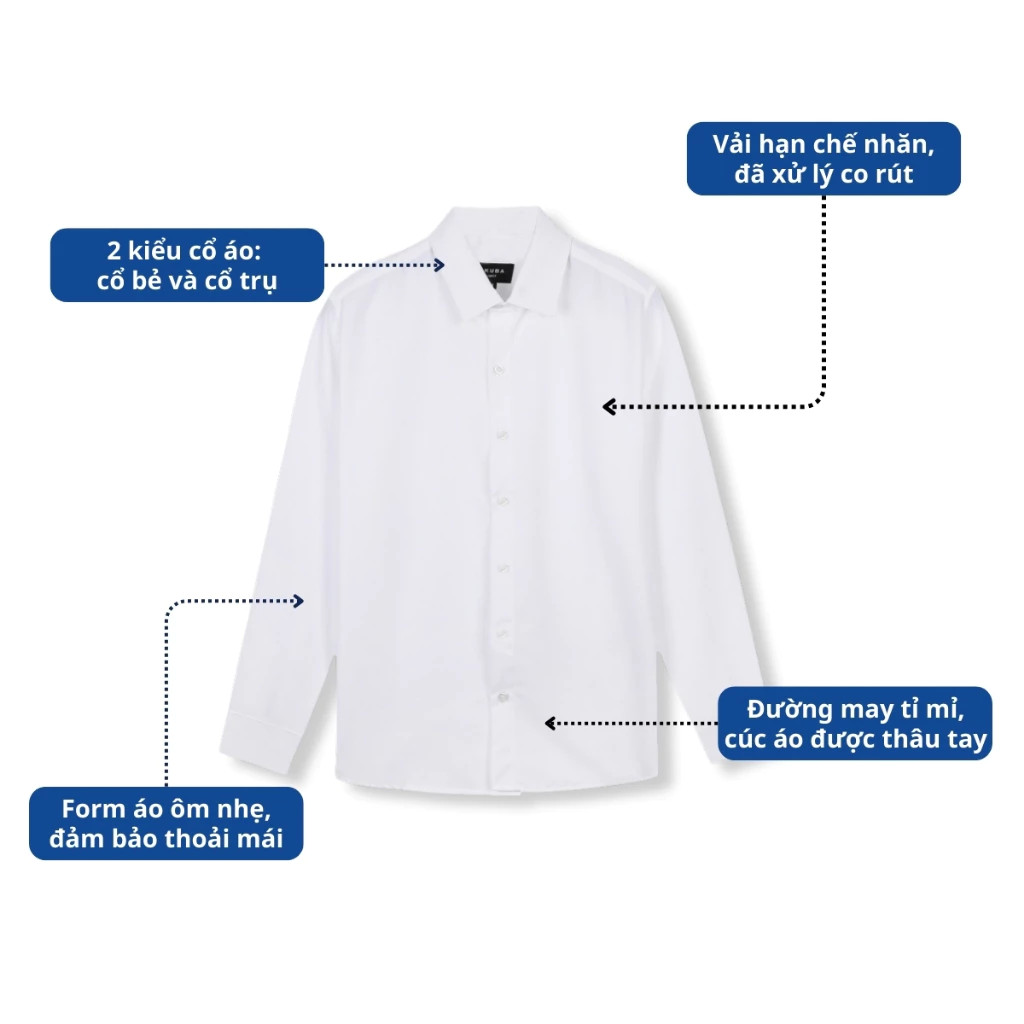 Áo Sơ Mi Trắng Nam AKUBA: Vải Lụa Không Nhăn, Form Slimfit, Size Đến 6XL