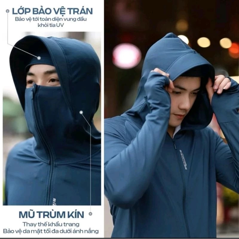 Áo Chống Nắng Nam Thun Lạnh UPF 50+: Mũ Vành Rộng, Che Trán Toàn Diện