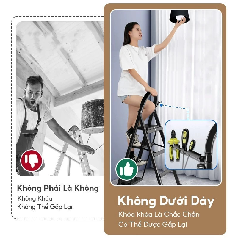 Thang Xếp Chữ A Thép Carbon (3-8 Bậc) Tải Trọng 500kg Siêu Bền