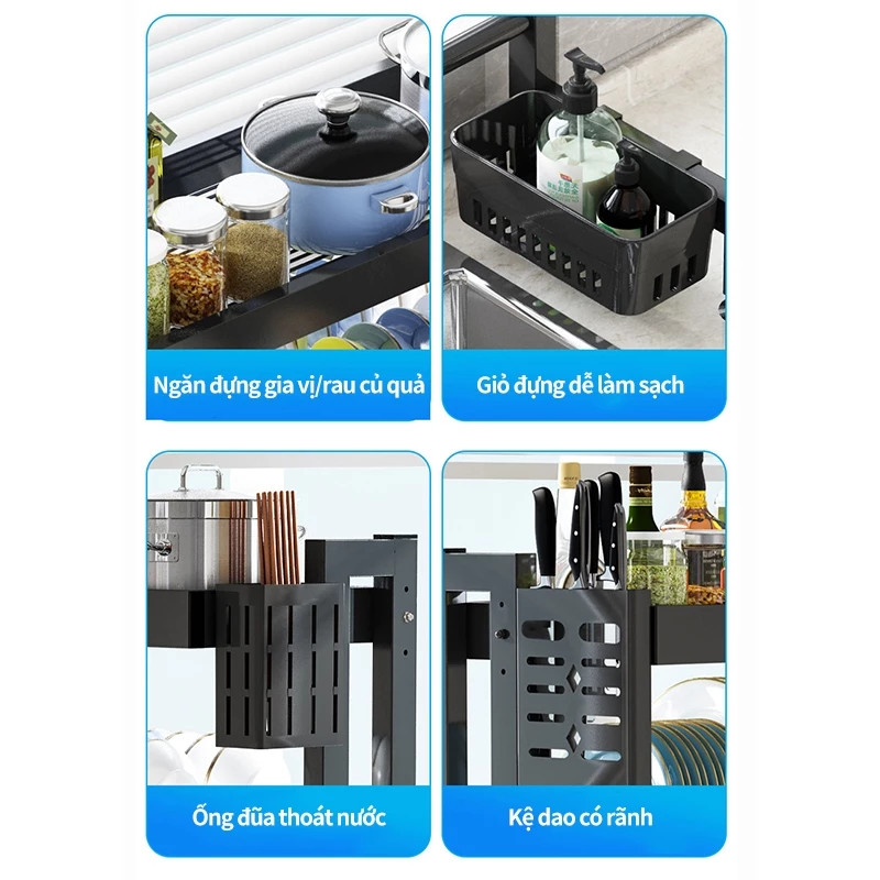 Kệ Để Bát Đĩa Trên Bồn Rửa Bát Tăng Giảm 65-125cm - Kệ Chén Đa Năng 1/2/3 Tầng Cao Cấp