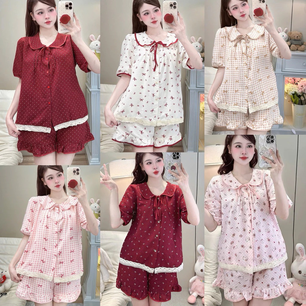 Bộ Đồ Ngủ Nữ DU01: Pijama Cổ Sen Vạt Ren, Đũi Hàn Cao Cấp