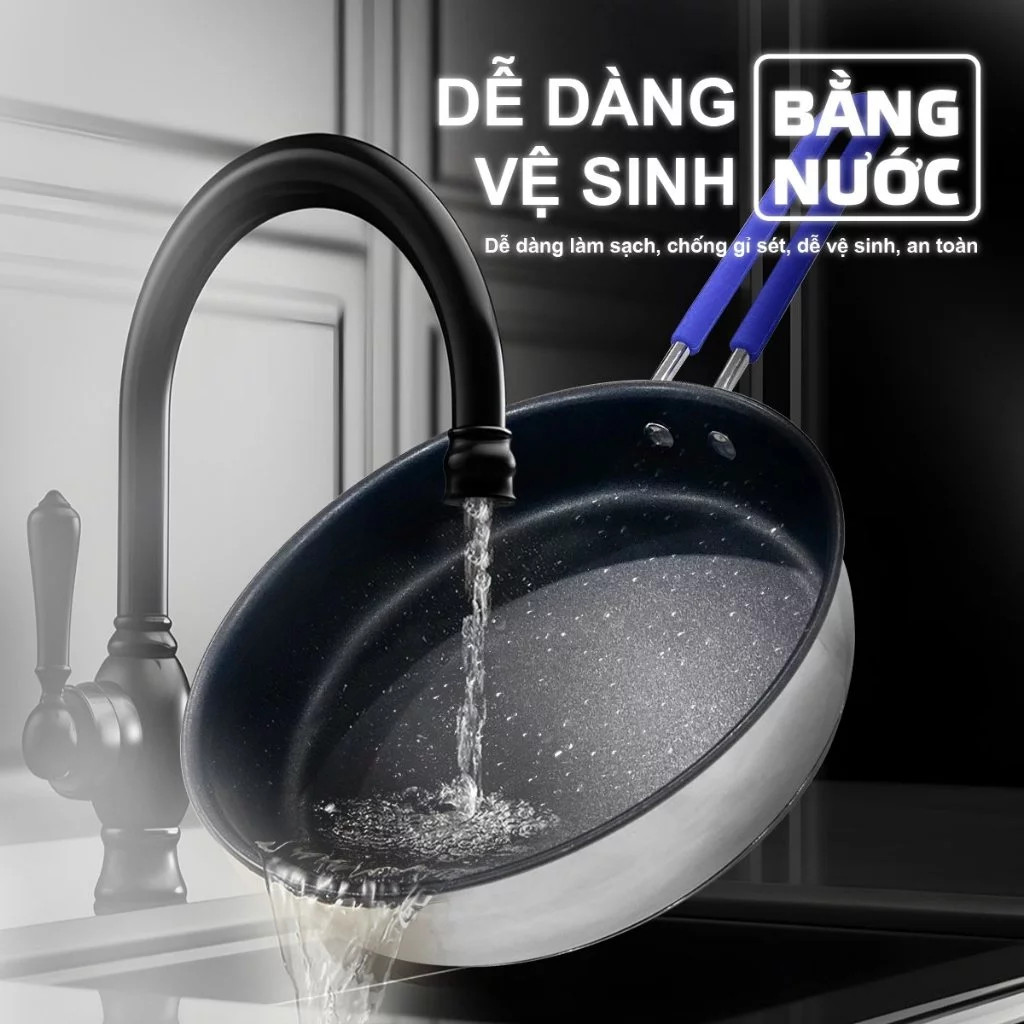 [Chính Hãng] Chảo Inox Goldsun 28cm Đáy Từ 3 Lớp - Chảo Chống Dính Cao Cấp Không Kén Bếp