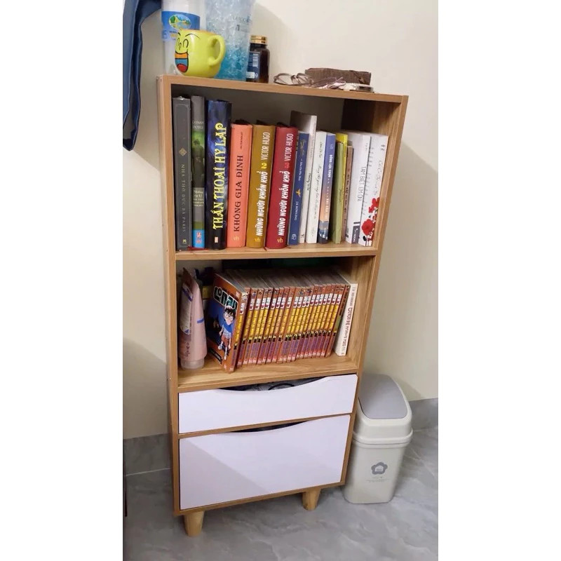 Kệ Sách Gỗ Bắc Âu Nhiều Tầng, Có Ngăn Kéo, Gỗ MDF Cao Cấp