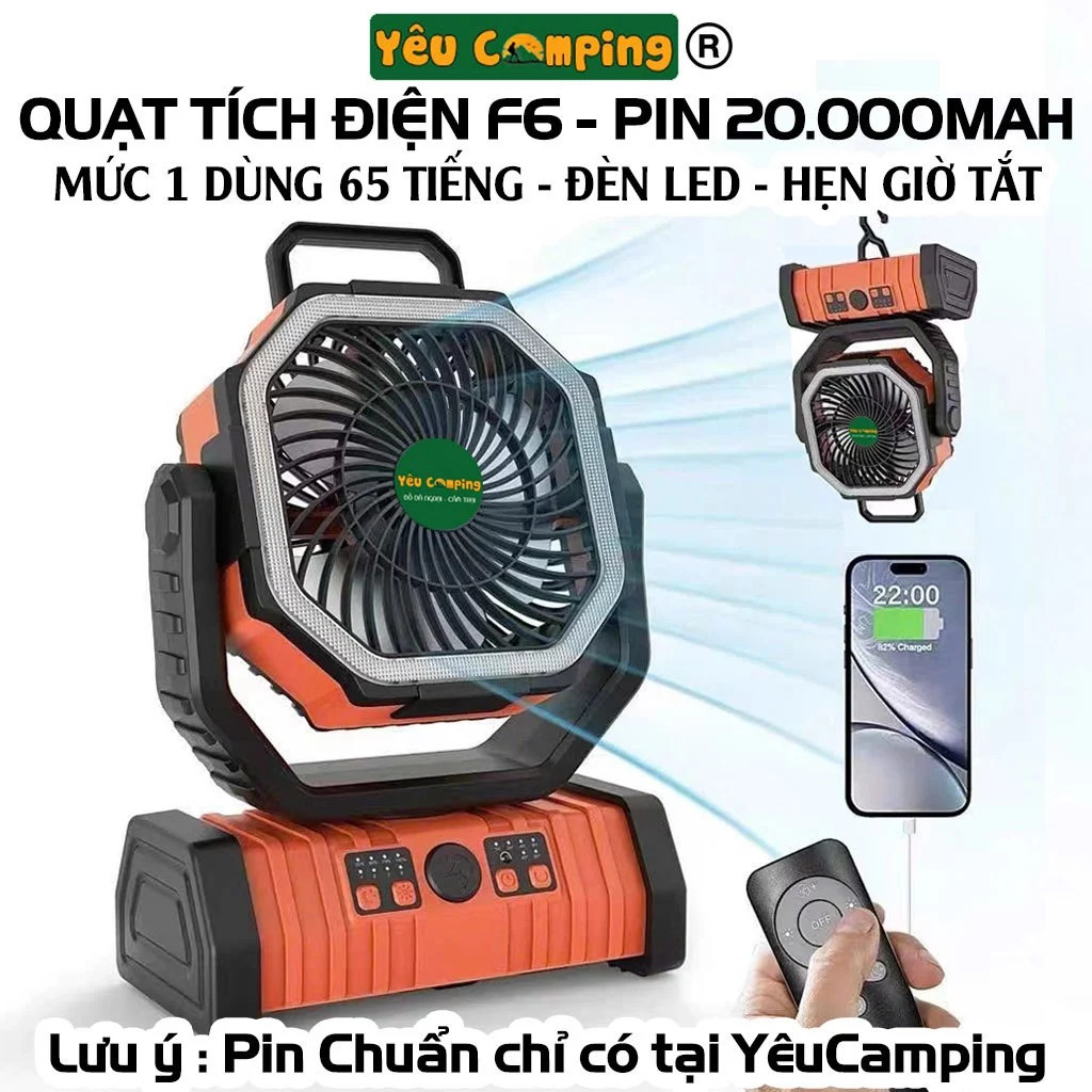 Quạt Camping F6 Pin 20.000mAh Siêu Khủng - Lựa Chọn Số 1 Cho Dã Ngoại