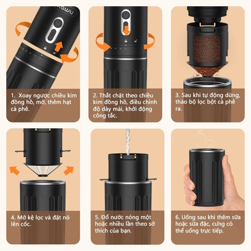 Máy Pha Cà Phê Mini Không Dây Kawu 1300mAh - Lựa Chọn Số 1 Khi Du Lịch