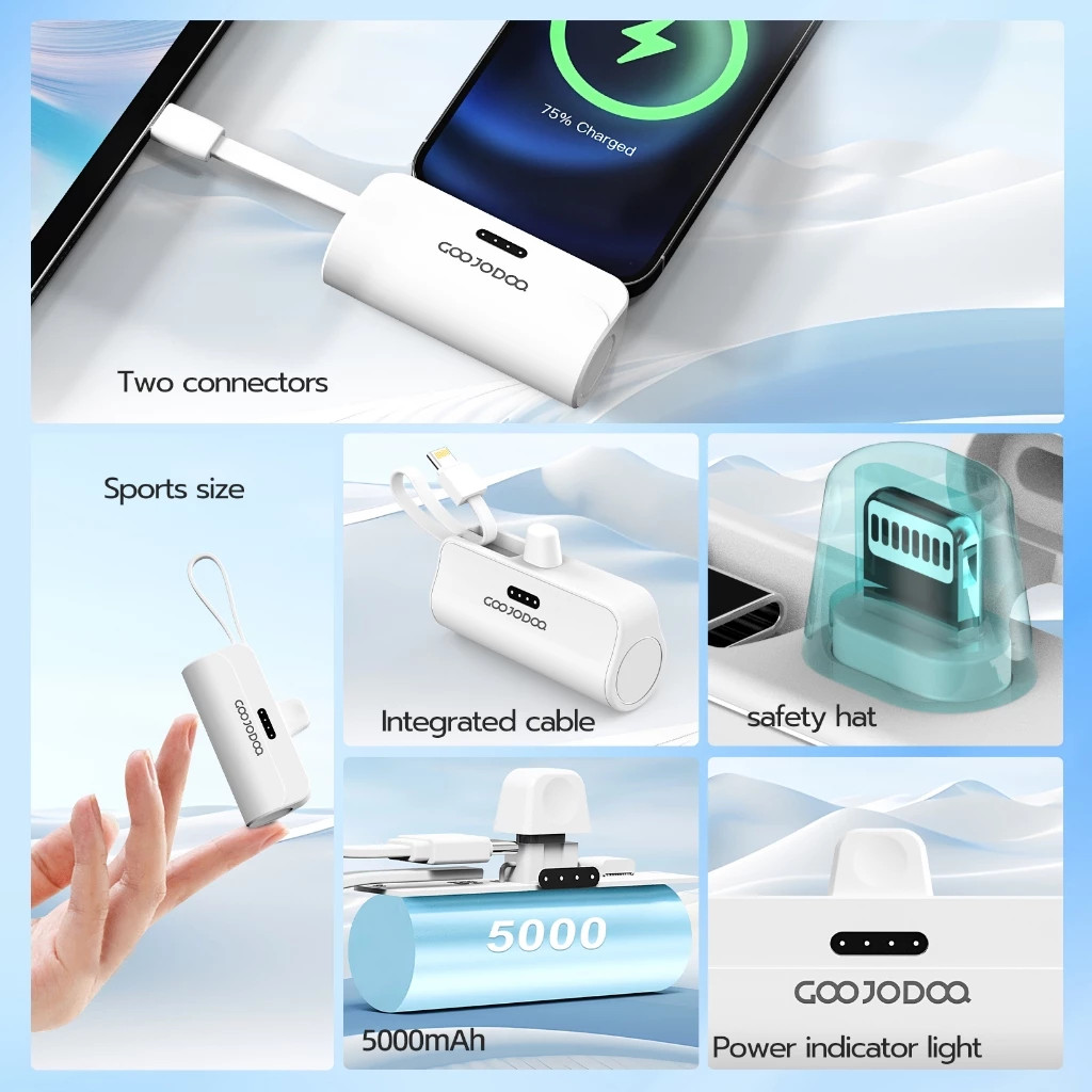 Sạc Dự Phòng Mini GOOJODOQ 5000mAh: Tích Hợp Cáp Lightning & Type-C