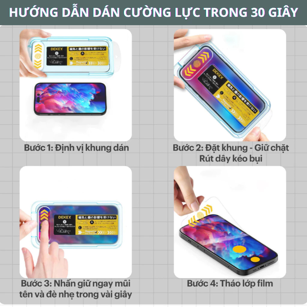 Kính Cường Lực iPhone Tự Dán: Khung Tự Lấy Bụi 5 Giây, Full Màn Hình